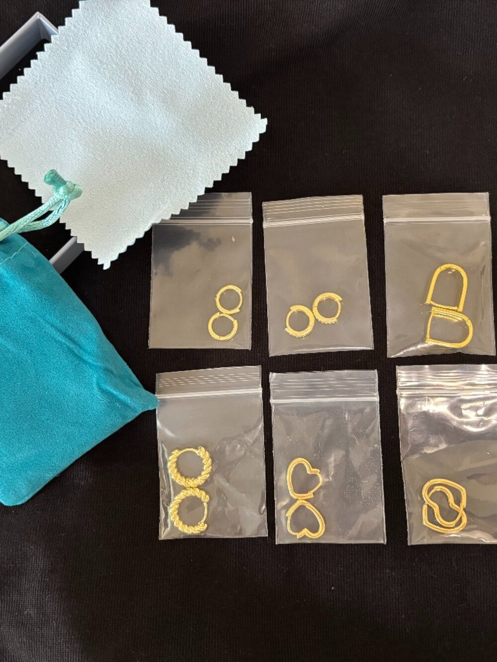 6 Pair Gold Huggie Hoop Earring Set CZ Heart Geometric Stack Gift Box Pouch